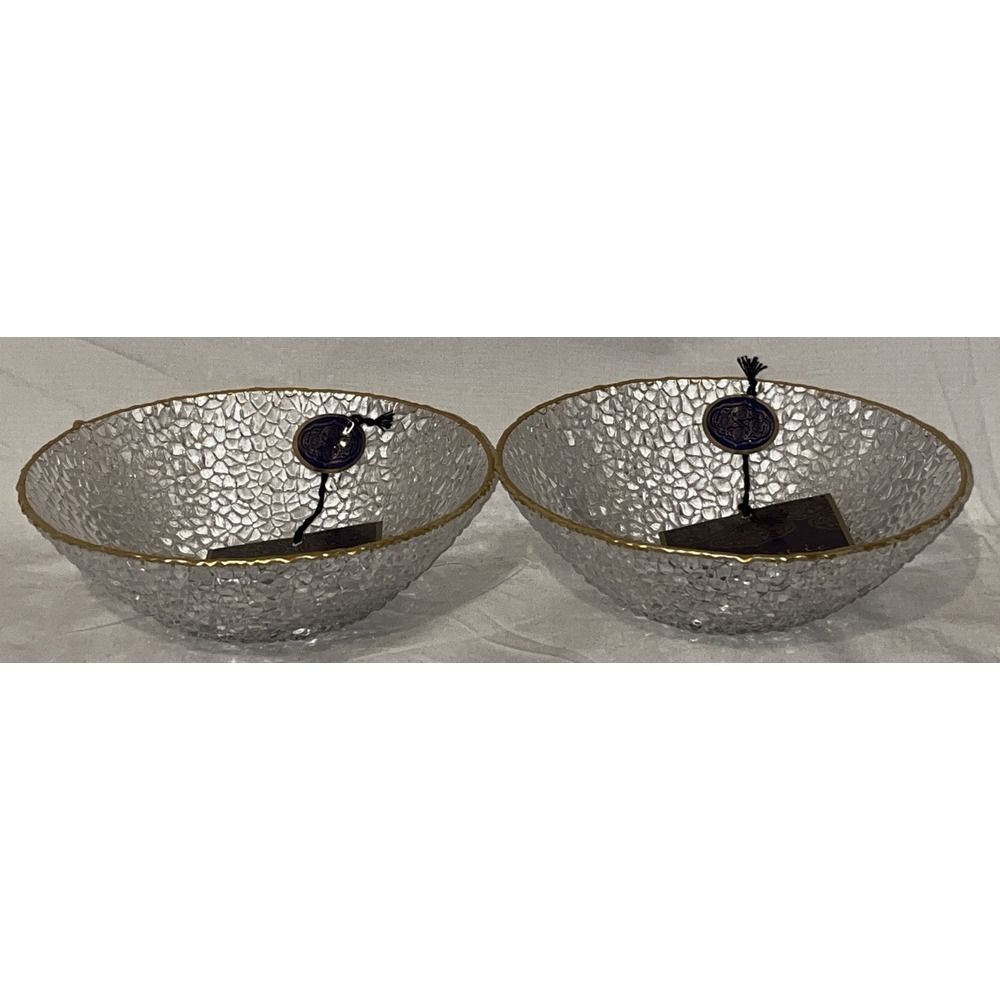 ARTISTIC ACCENTS PEBBLE TEXTURED CLEAR GLASS‎ GOLD TRIM HAND DECORATED 3 BOWLS - Picture 2 of 6